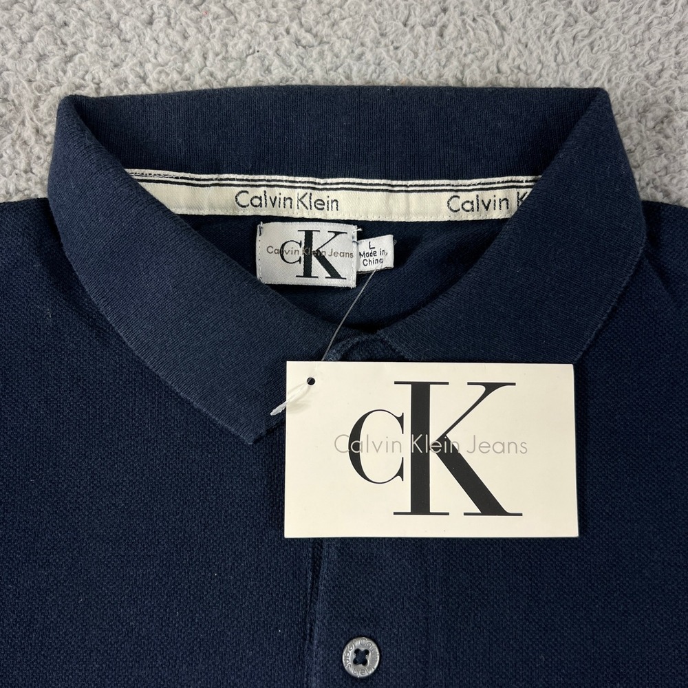 Calvin Klein Jeans Polo Shirt Mens L Navy Blue Classic Cotton Short Sleeve NWT - Picture 5 of 10